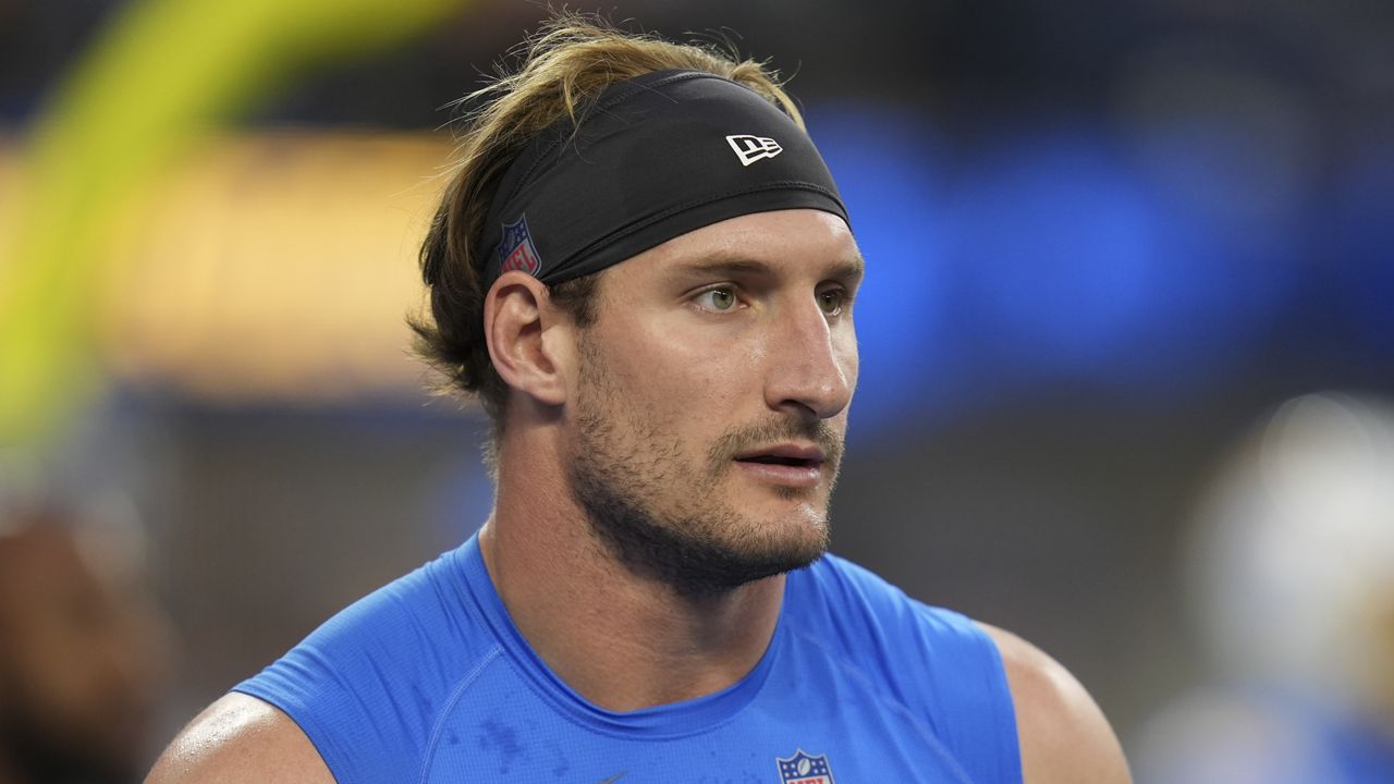 Joey Bosa before an NFL football game against the Cincinnati Bengals Sunday, Nov. 17, 2024, in Inglewood, Calif. (AP Photo/Gregory Bull)
