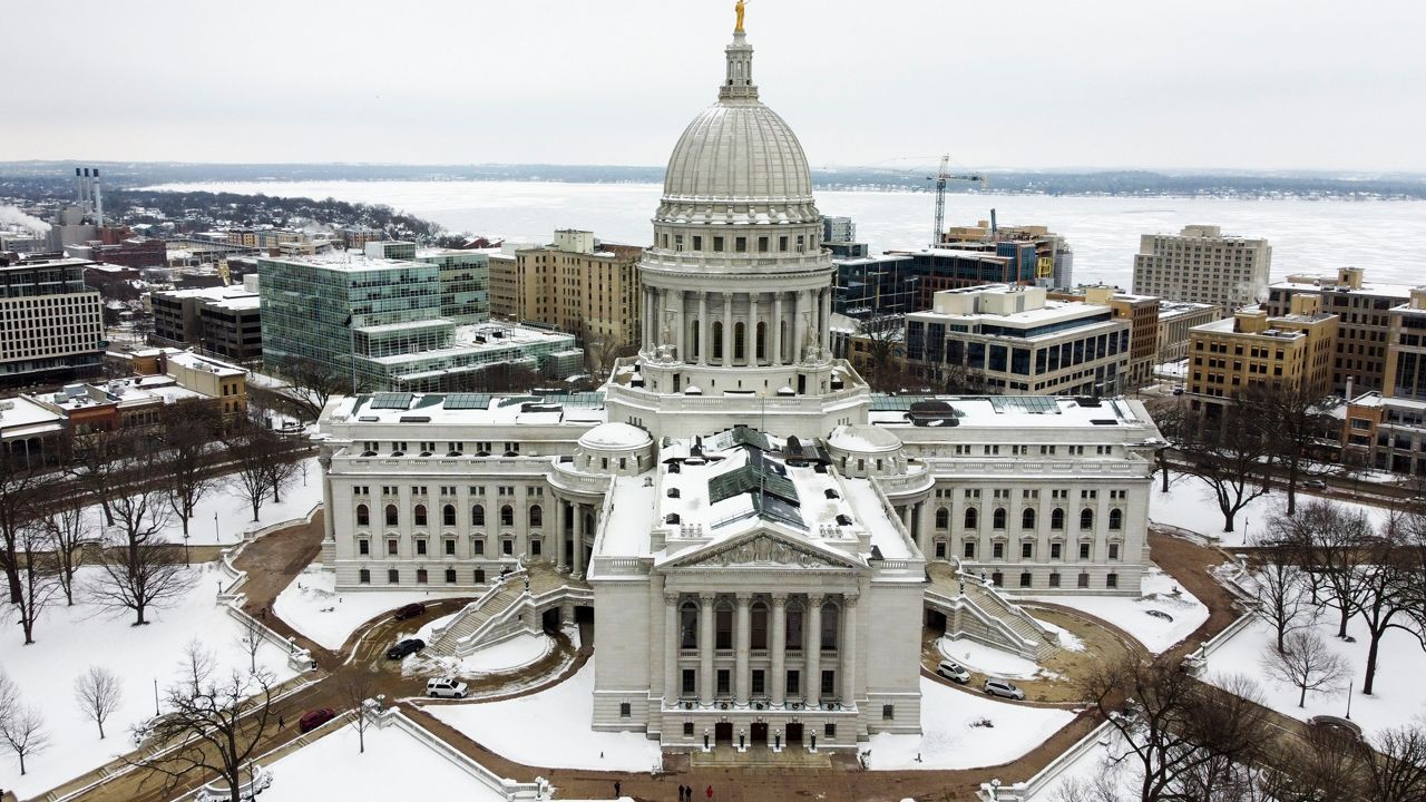 This image taken with a drone shows the Wisconsin State Capitol on Thursday, Dec. 31, 2020, in Madison, Wis. 