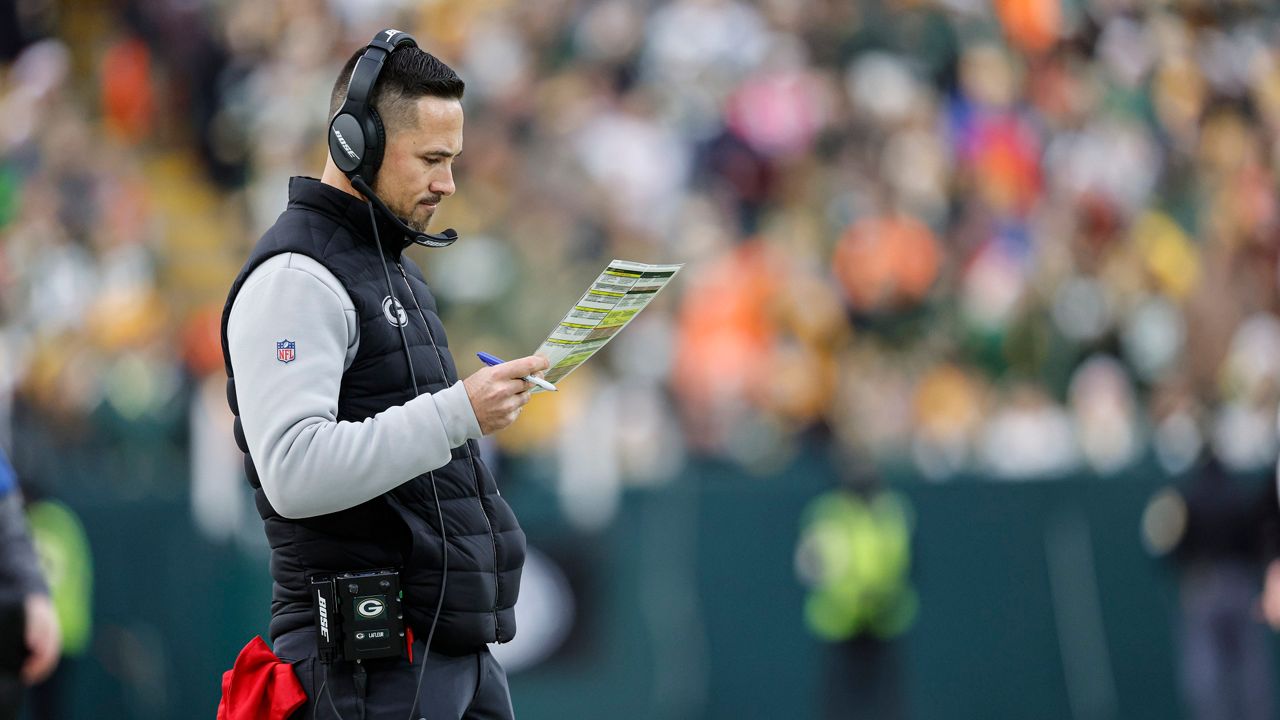 Green Bay Packers Head coach Matt LaFleur during an NFL football game against the Cleveland Browns Saturday, Dec 25. 2021, in Green Bay, Wis. 