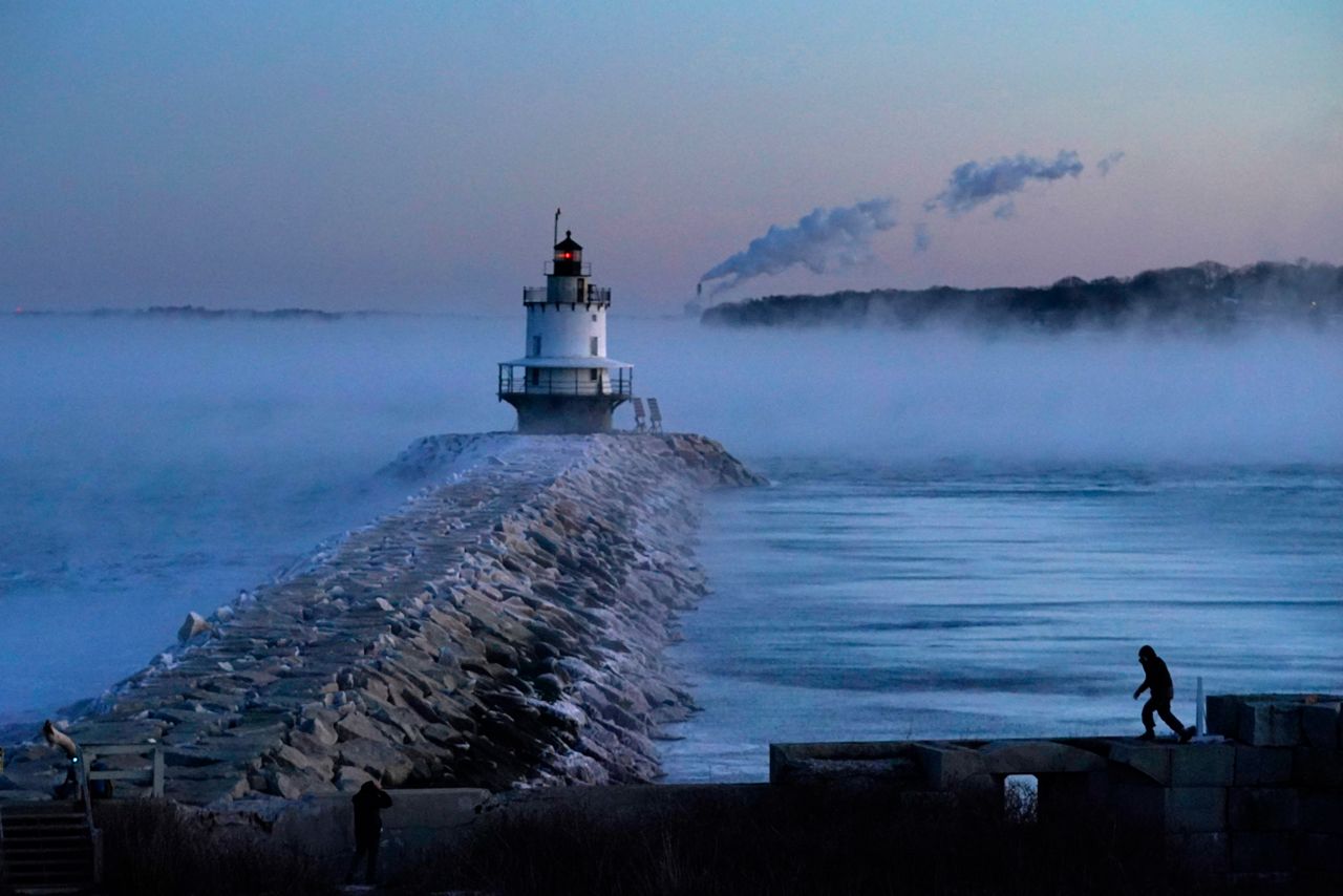 Spring Point Ledge Light, near Southern Maine Community College in South Portland, as seen in February. Bus service stopping at Willard Square/Southern Maine Community College is being rerouted following the collapse of a culvert. (AP Photo/Robert F. Bukaty)