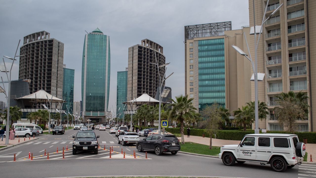 Traffic is seen in Irbil, Iraq, Tuesday, March 21, 2023.  (AP Photo/Hawre Khalid, Metrography)