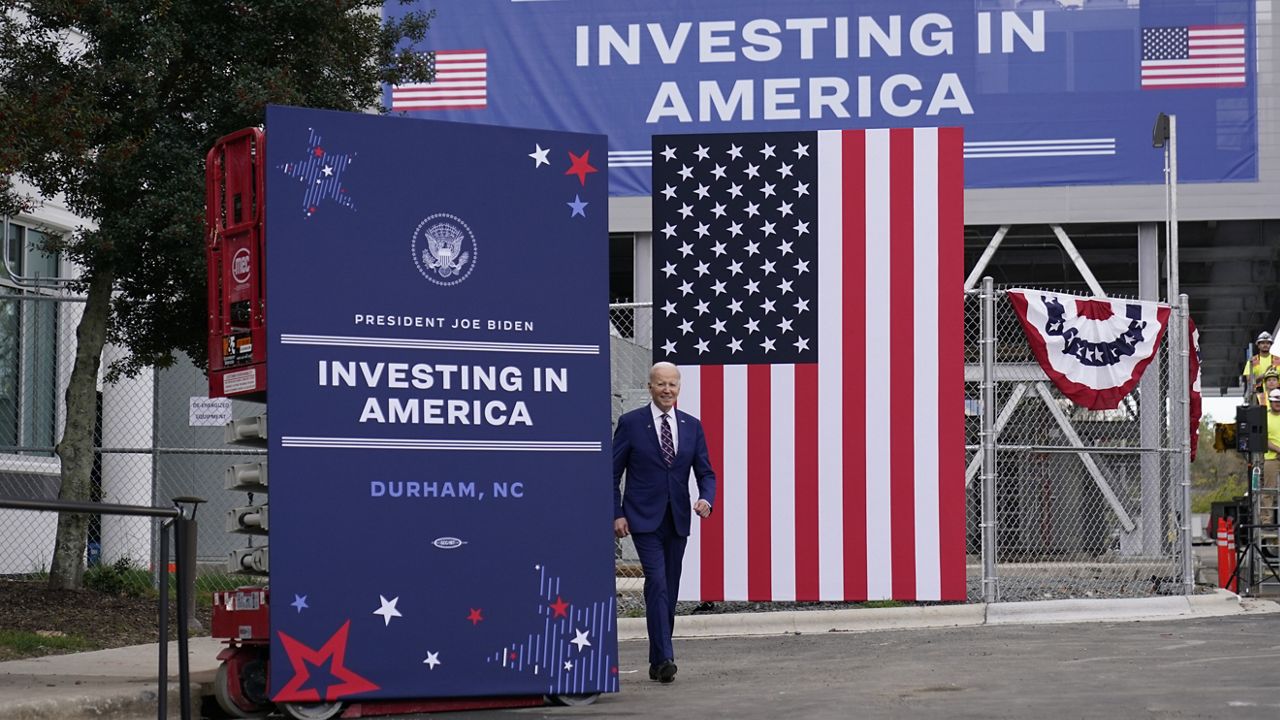 President Joe Biden arrives to speak about jobs