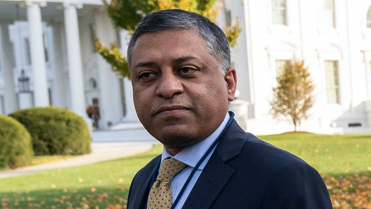 Dr. Rahul Gupta, the director of the White House Office of National Drug Control Policy, walks outside of the White House, Nov. 18, 2021, in Washington. The U.S. has named a veterinary tranquilizer as an “emerging threat” when it is mixed with the opioid fentanyl, clearing the way for more efforts to stop the spread of xylazine and develop an antidote. The Office of National Drug Control Policy announced the designation Wednesday, April 12, 2023. (AP Photo/Alex Brandon)