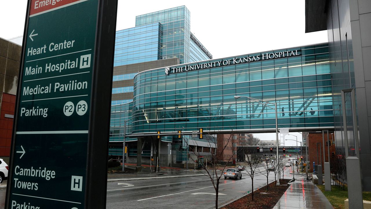 Buildings at the University of Kansas Hospital are seen on March 9, 2020, in Kansas City, Kan. (AP Photo/Charlie Riedel)