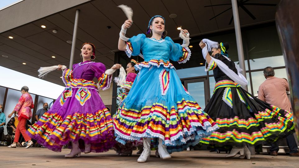 Young Folklorico dancers from the group Viva Mexico begin their dance routine at a Cinco de Mayo celebration hosted by the Odessa Hispanic Chamber of Commerce at the Odessa Marriott Hotel and Convention Center, Wednesday, May 5, 2021, in Odessa, Texas. (Eli Hartman/Odessa American via AP, File)