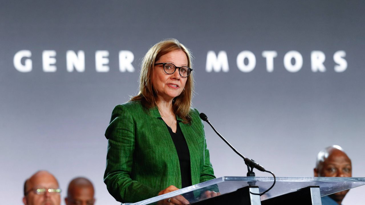 Chief Executive Officer Mary Barra speaks during the opening of contract talks with the United Auto Workers on July 16, 2019, in Detroit. (AP Photo/Paul Sancya)