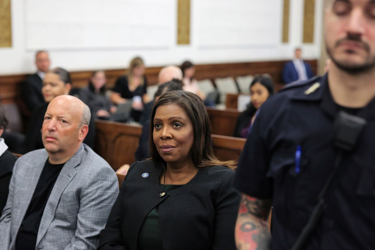 New York Attorney General Letitia James attends former President Donald Trump's civil business fraud trial at New York Supreme Court, Tuesday, Oct. 17, 2023, in New York. (Andrew Kelly/Pool Photo via AP)