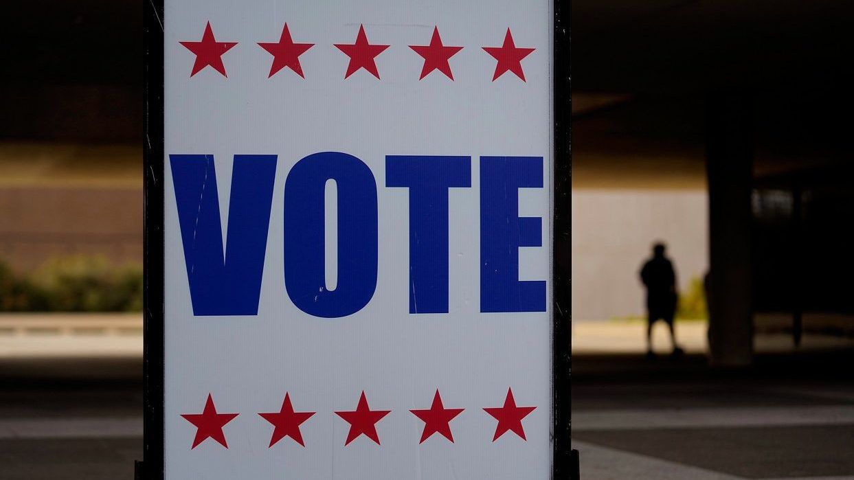 A 'Vote" sign is seen on the University of Texas campus, Monday, Nov. 6, 2023, in Austin, Texas. Tuesday is Election Day. (AP Photo/Eric Gay)