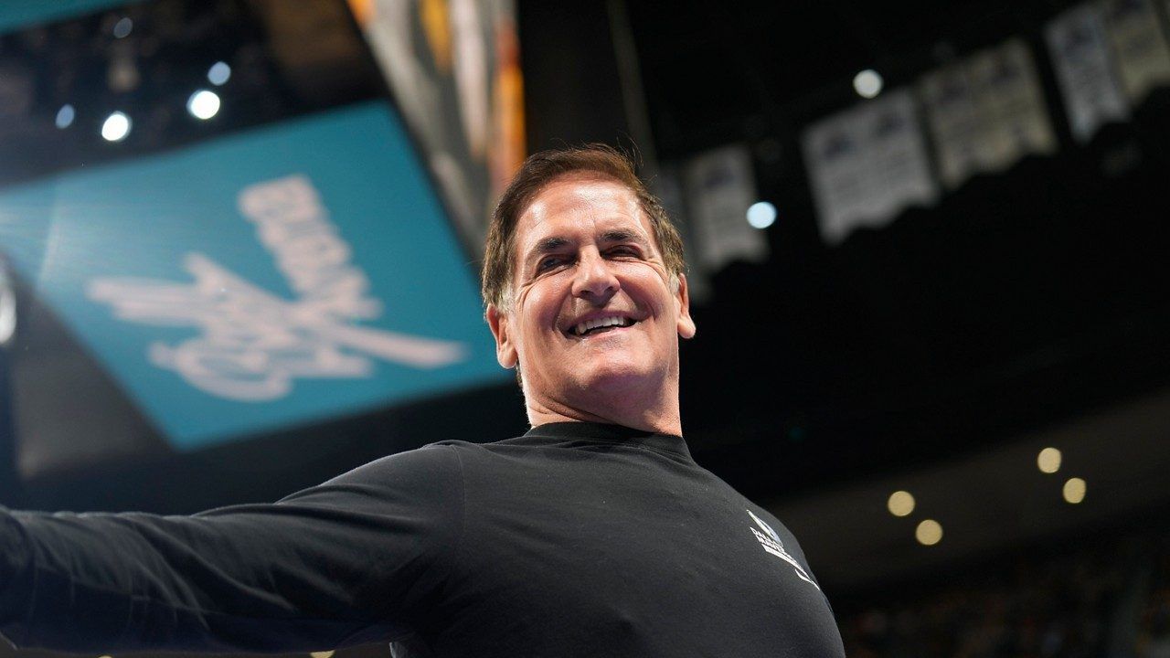 Dallas Mavericks owner Mark Cuban in the second half of an NBA basketball game Friday, Nov. 3, 2023, in Denver. (AP Photo/David Zalubowski)