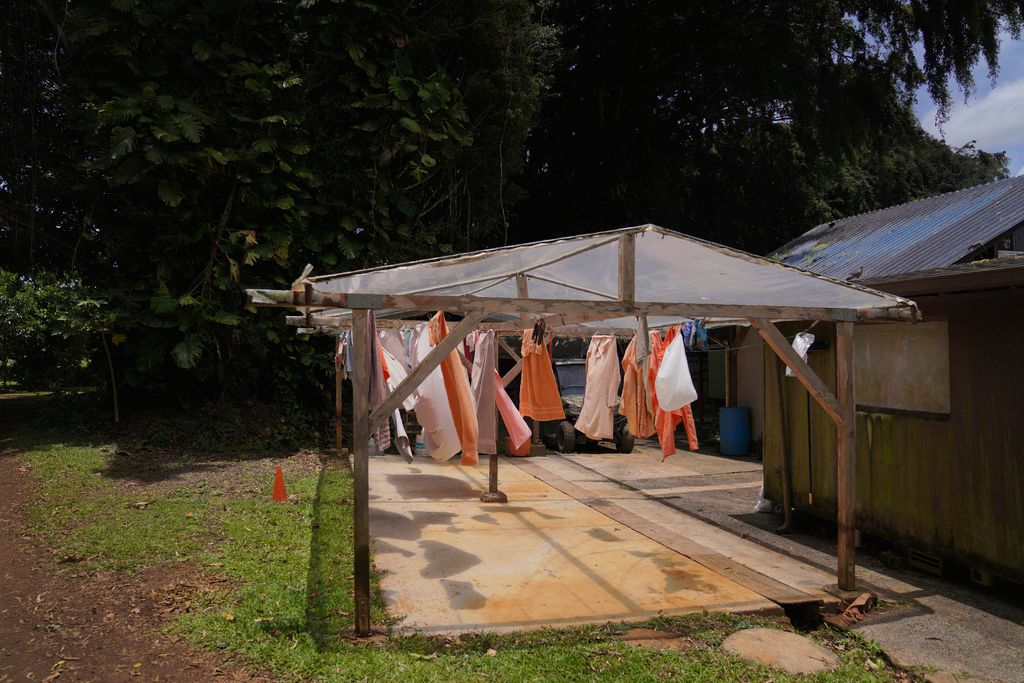 Laundry blows in the wind at the Kauai Hindu Monastery, on July 9, 2023, in Kapaa, Hawaii. (AP Photo/Jessie Wardarski)