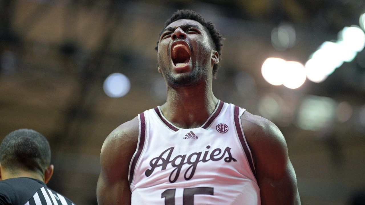 Texas A&M forward Henry Coleman III (15) celebrates after scoring during the second half of an NCAA college basketball game against Penn State, Thursday, Nov. 23, 2023, in Kissimmee, Fla. (AP Photo/Phelan M. Ebenhack)