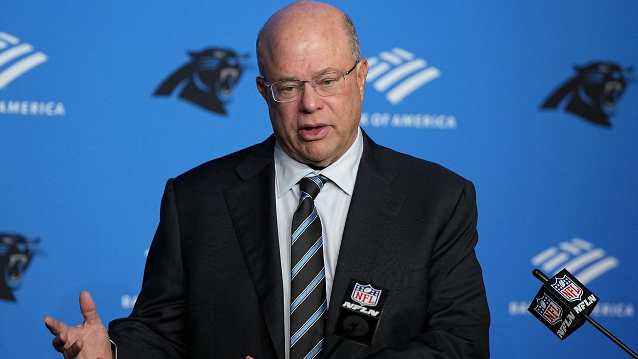 Carolina Panthers owner David Tepper speaks during an NFL football news conference Tuesday, Nov. 28, 2023, in Charlotte, N.C. (AP Photo/Chris Carlson)