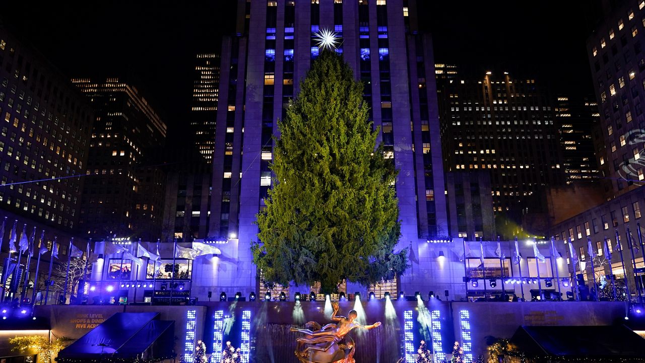 A Christmas tree is displayed before being lit at Rockefeller Center in New York on Wednesday, Nov. 29, 2023.