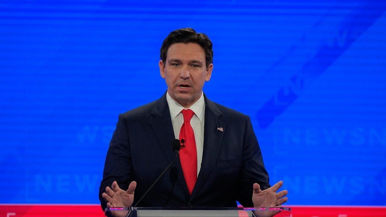 Florida Gov. Ron DeSantis speaks during a Republican presidential primary debate on Wednesday, Dec. 6, 2023.