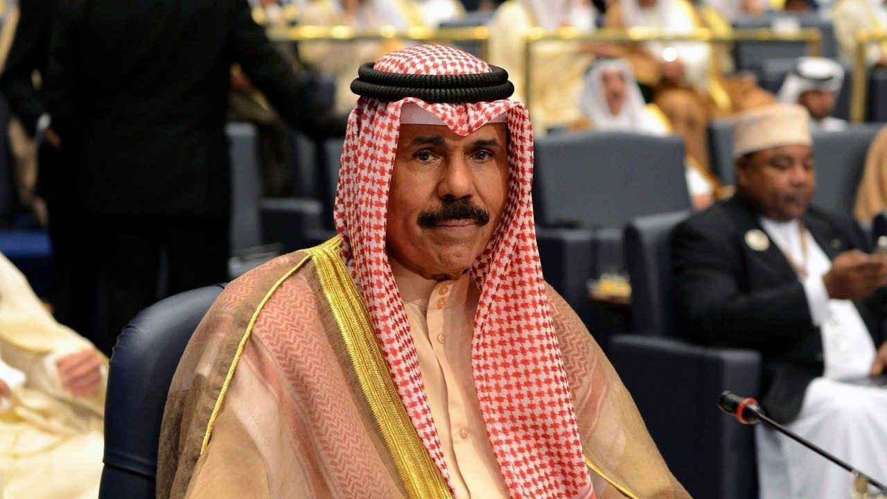 Kuwait's then-Crown Prince Sheik Nawaf Al-Ahmad Al-Jaber Al-Sabah attends the closing session of the 25th Arab Summit in Bayan Palace in Kuwait City, Wednesday, March 26, 2014. Kuwait's ruling emir, the 86-year-old Sheikh Nawaf Al Ahmad Al Sabah, has died, state television reported Saturday, Dec. 16, 2023. (AP Photo/Nasser Waggi, File)