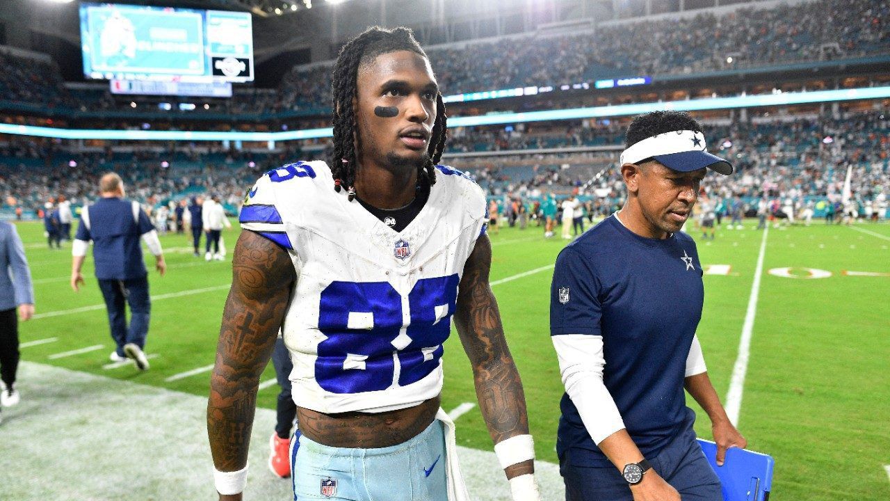 Dallas Cowboys wide receiver CeeDee Lamb (88) walks off the field after an NFL football game against the Miami Dolphins, Sunday, Dec. 24, 2023, in Miami Gardens, Fla. (AP Photo/Michael Laughlin)