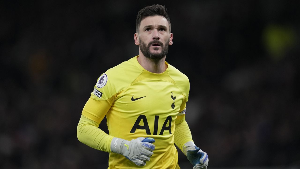 Tottenham's goalkeeper Hugo Lloris watches the play during an English Premier League soccer match between Tottenham Hotspur and Manchester City at the Tottenham Hotspur Stadium in London, Sunday, Feb. 5, 2023. Former World Cup champion Hugo Lloris became the latest 35-year-old-plus player to join Major League Soccer when the goalkeeper agreed to a one-year contract with Los Angeles FC and left Tottenham after 11 1/2 seasons. LA announced the deal Saturday, Dec. 30, 2023. (AP Photo/Kin Cheung)