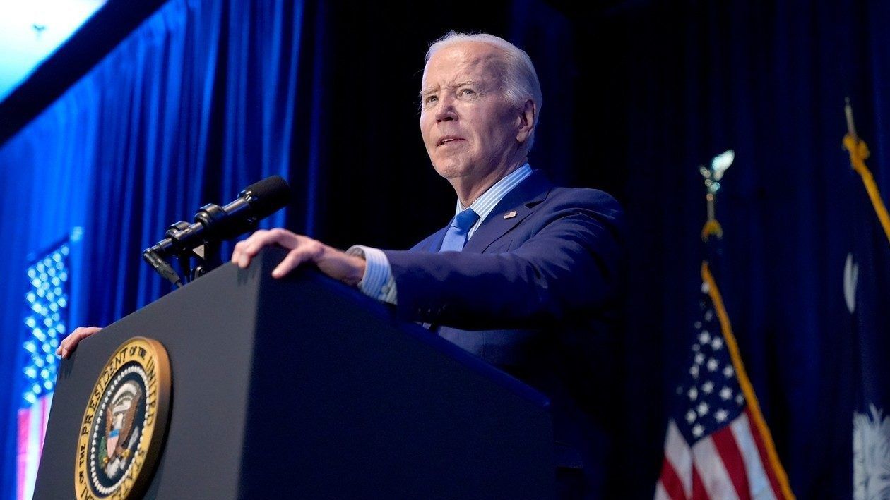 President Joe Biden speaks at South Carolina's First in the Nation dinner at the South Carolina State Fairgrounds in Columbia, S.C., Jan. 27, 2024. (AP Photo/Jacquelyn Martin)