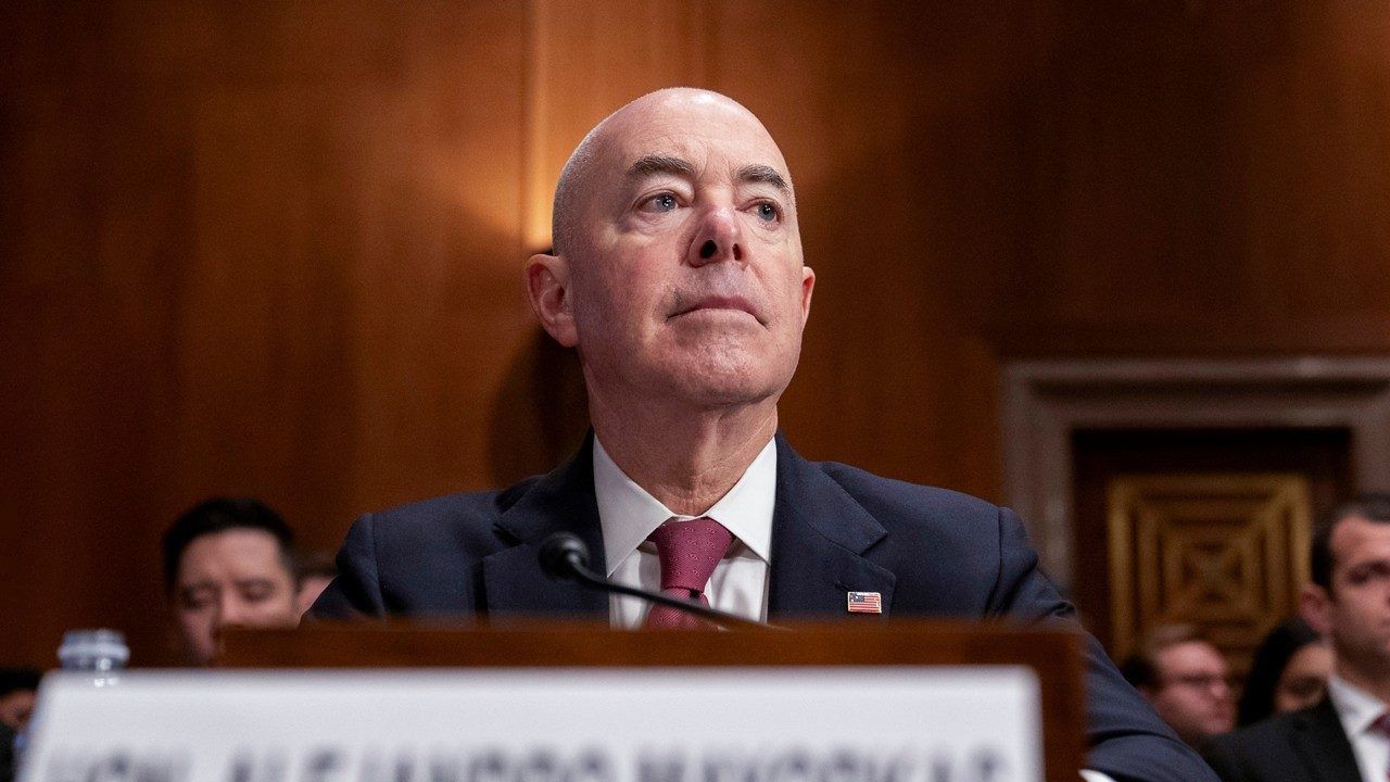 Secretary of Homeland Security Alejandro Mayorkas testifies during a Senate Homeland Security and Governmental Affairs Committee hearing on threats to the homeland, Oct. 31, 2023, on Capitol Hill in Washington. (AP Photo/Stephanie Scarbrough)