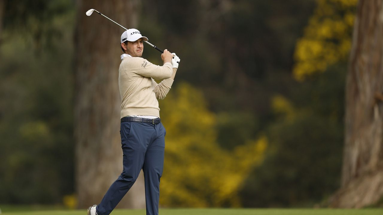 Patrick Cantlay hits from the fairway on the 13th hole during the third round of the Genesis Invitational golf tournament at Riviera Country Club, Saturday, Feb. 17, 2024, in the Pacific Palisades area of Los Angeles. (AP Photo/Ryan Kang)