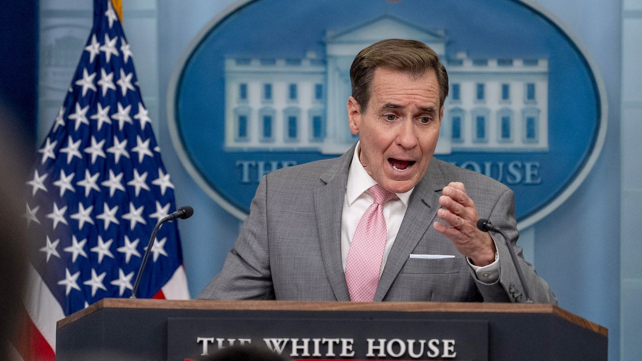 FILE - White House national security communications adviser John Kirby speaks during a press briefing at the White House in Washington, Friday, March 22, 2024. (AP Photo/Andrew Harnik)