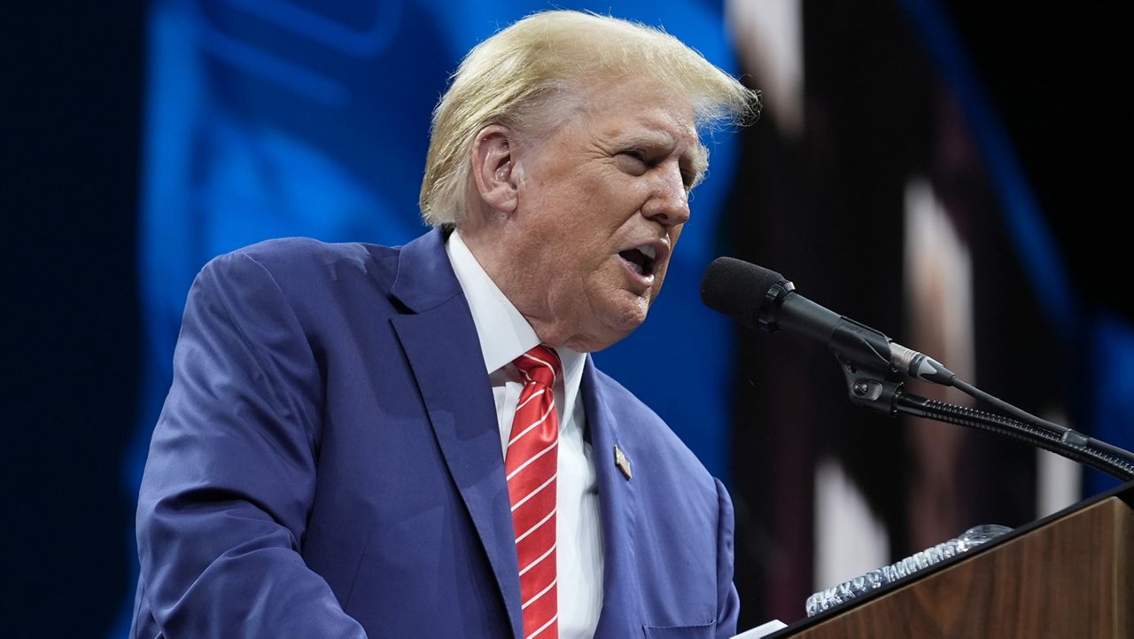 Former President Donald Trump speaks during the National Rifle Association Convention, Saturday, May 18, 2024, in Dallas. (AP Photo/LM Otero)