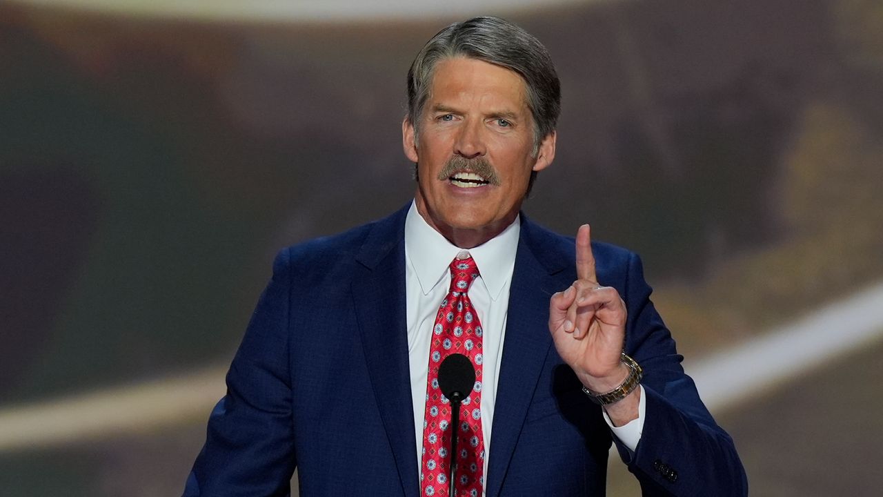 FILE - Eric Hovde speaks during the Republican National Convention, July 16, 2024, in Milwaukee. (AP Photo/J. Scott Applewhite, File)