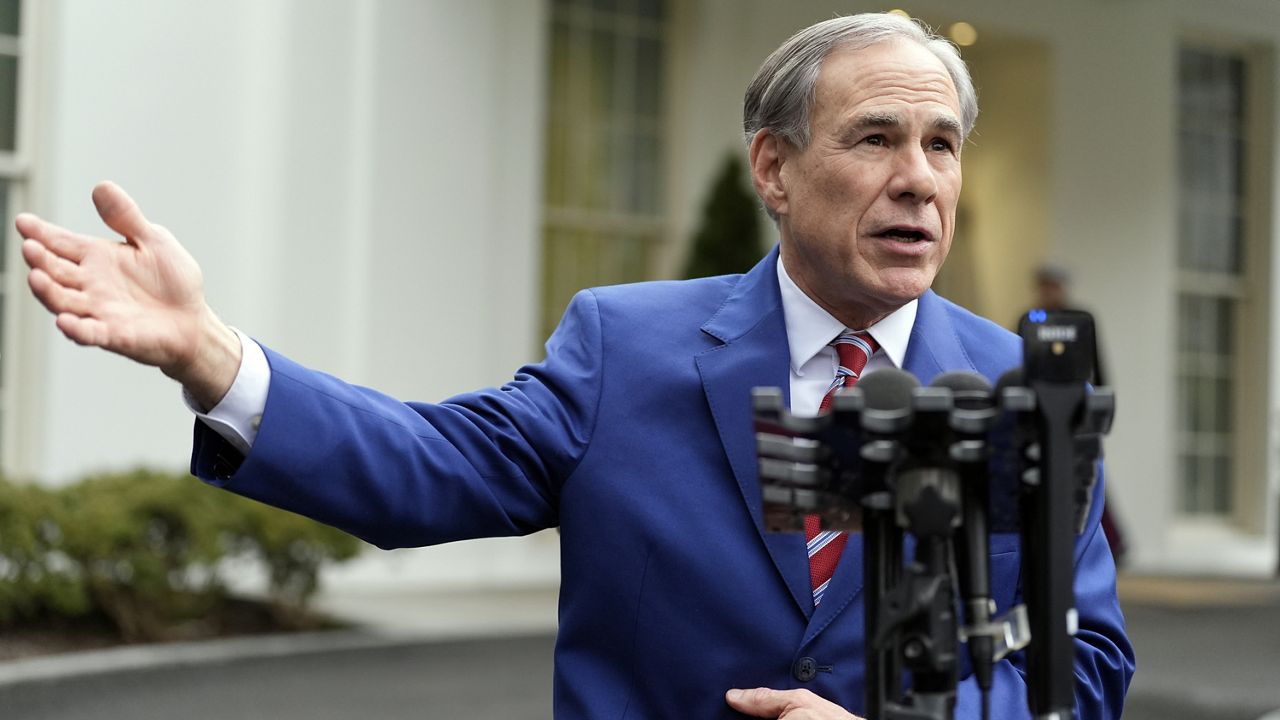 Texas Gov. Greg Abbott speaks to reporters outside the West Wing of the White House, Feb. 5, 2025, in Washington. (AP Photo/Alex Brandon, File)