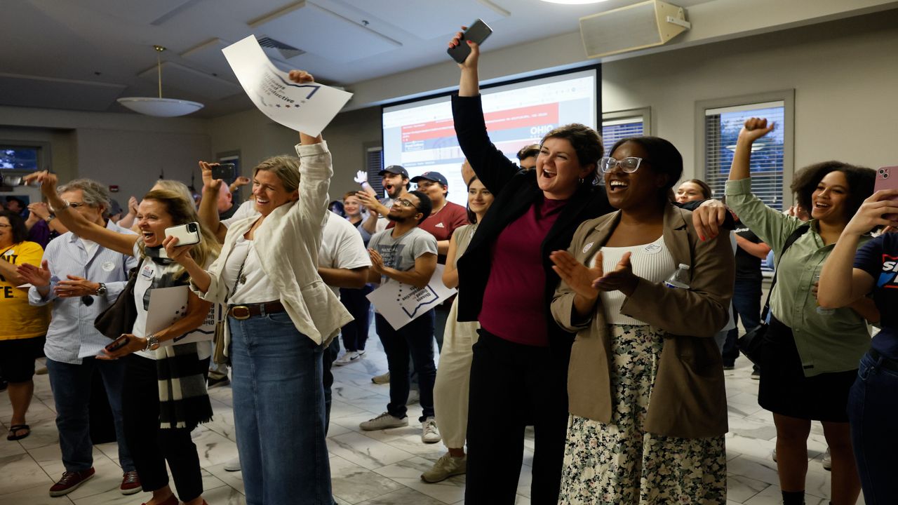 women cheering in a room