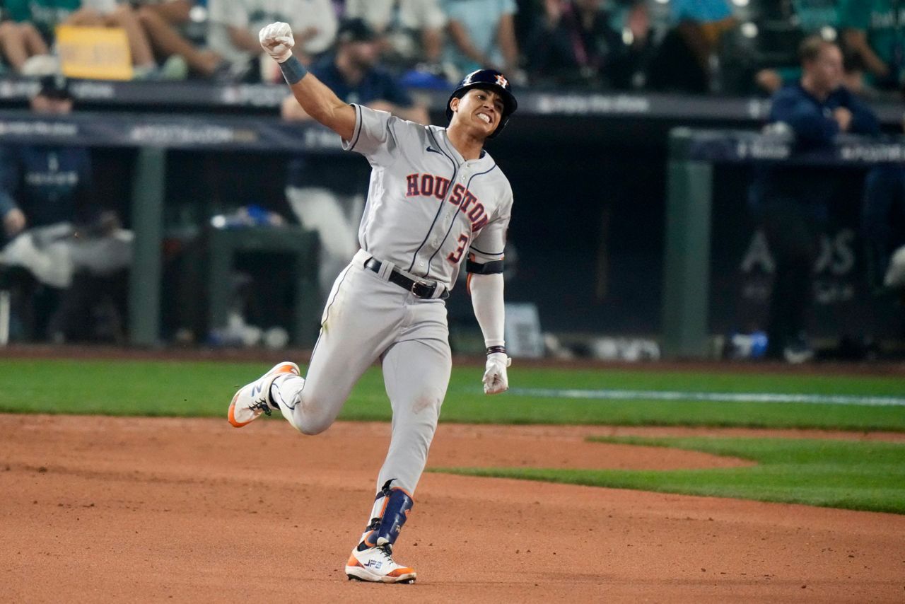 May 6 2022: Houston pitcher Luis Garcia (77) throws to first