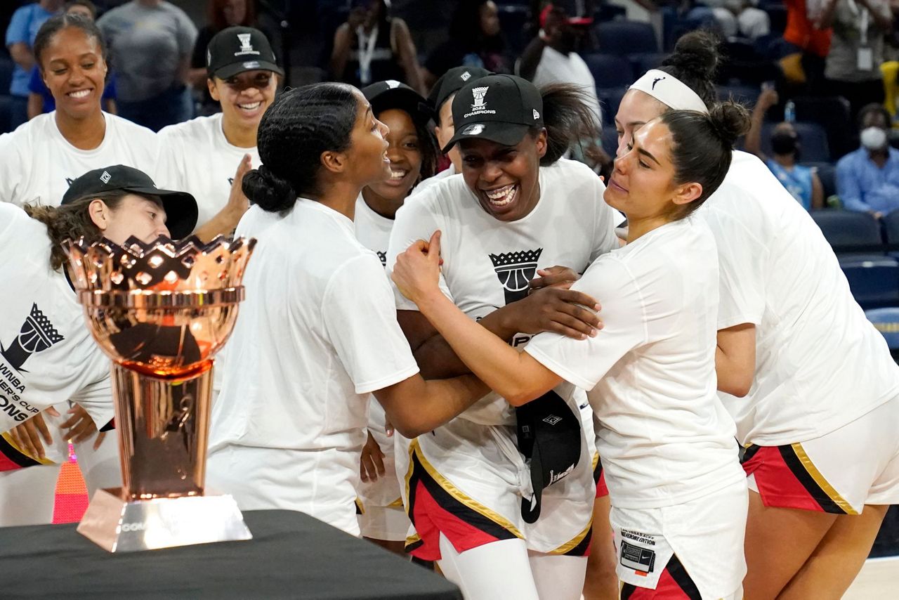 Plum's 3's lead Aces over Sky in WNBA Commissioner's Cup.