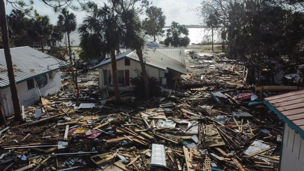 Destruction to the Faraway Inn Cottages and Motel is seen in the aftermath of Hurricane Helene, in Cedar Key, Fla., Friday, Sept. 27, 2024. (AP Photo/Stephen Smith)