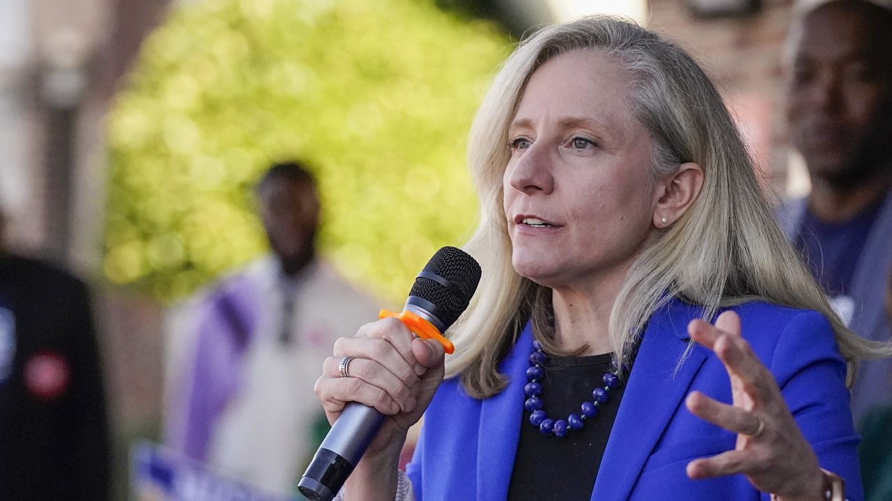 Rep. Abigail Spanberger, D-Va., speaks at a campaign rally on Nov. 4, 2023, Virginia Beach, Va. (AP Photo/Bryan Woolston)