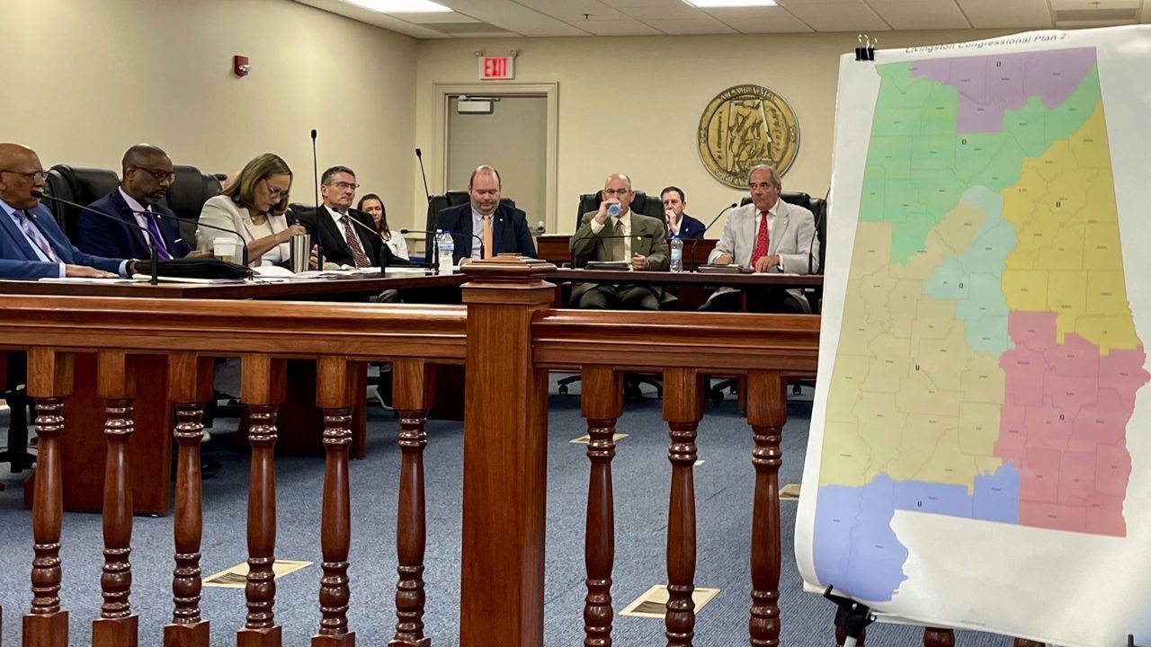 An Alabama Senate committee discusses a proposal to draw new congressional district lines on Thursday, July 20, 2023 in Montgomery, Ala. (AP Photo/Kim Chandler)