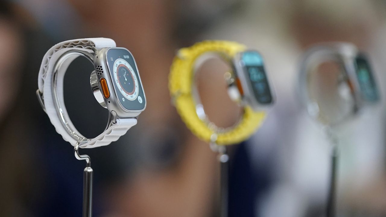 Apple Watch Ultra models are displayed at an Apple event on the campus of Apple's headquarters in Cupertino, Calif., Wednesday, Sept. 7, 2022. (AP Photo/Jeff Chiu)