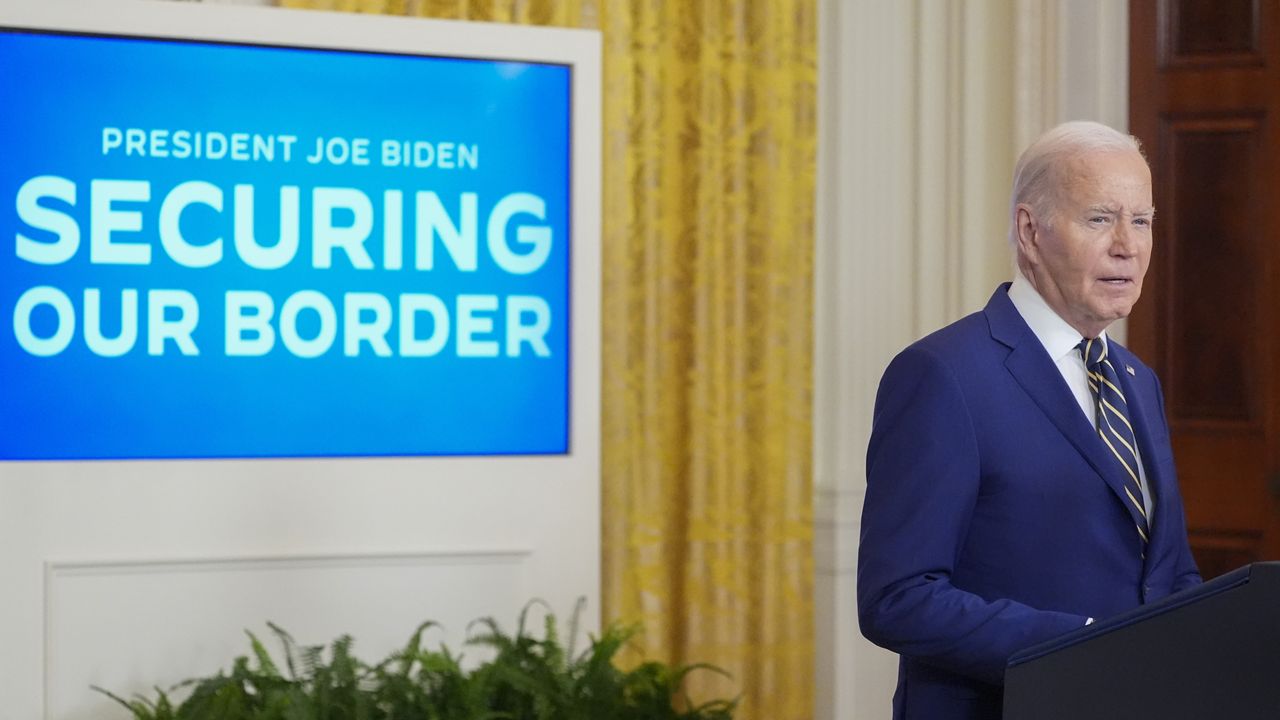 President Joe Biden speaks about an executive order in the East Room at the White House in Washington, Tuesday, June 4, 2024. (AP Photo/Alex Brandon)