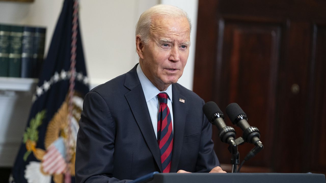 President Joe Biden talks with reporters after delivering remarks on student loan debt forgiveness, in the Roosevelt Room of the White House, Wednesday, Oct. 4, 2023, in Washington. (AP Photo/Evan Vucci)