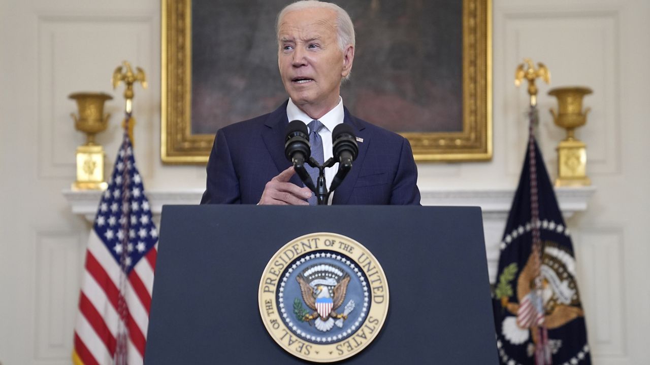 FILE - President Joe Biden delivers remarks on the Middle East, from the State Dining Room of the White House, Friday, May 31, 2024, in Washington. (AP Photo/Evan Vucci)