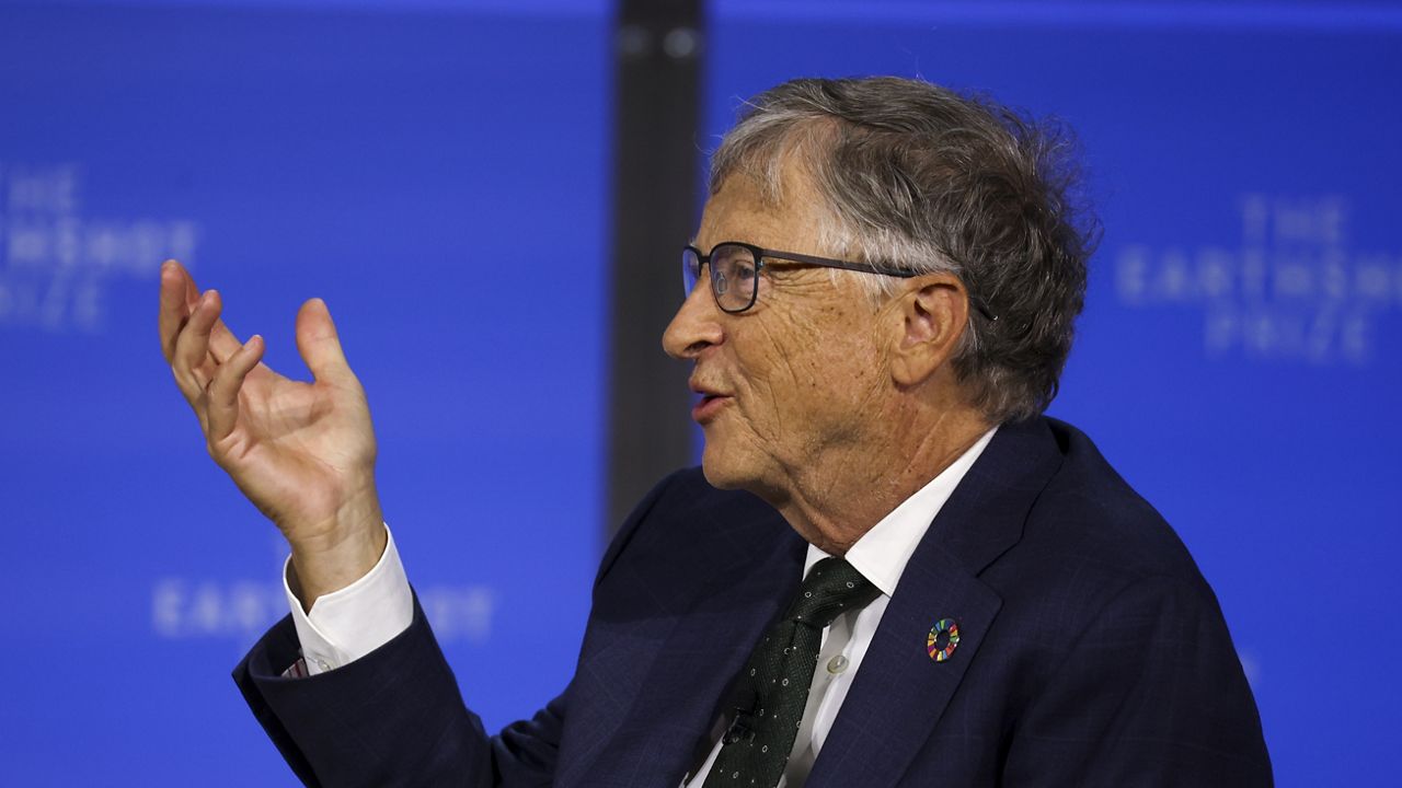 Former Microsoft CEO Bill Gates speaks at the Earthshot Prize Innovation Summit in New York, Tuesday, Sept. 19, 2023. (Shannon Stapleton/Pool via AP)