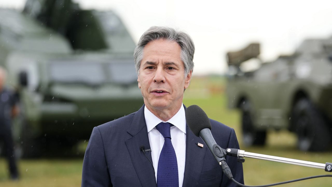 FILE - Secretary of State Antony Blinken speaks at a Czech Defense Capabilities Event at Prague-Kbely Airport, in Prague, Czech Republic, Thursday, May 30, 2024. (AP Photo/Petr David Josek, Pool)