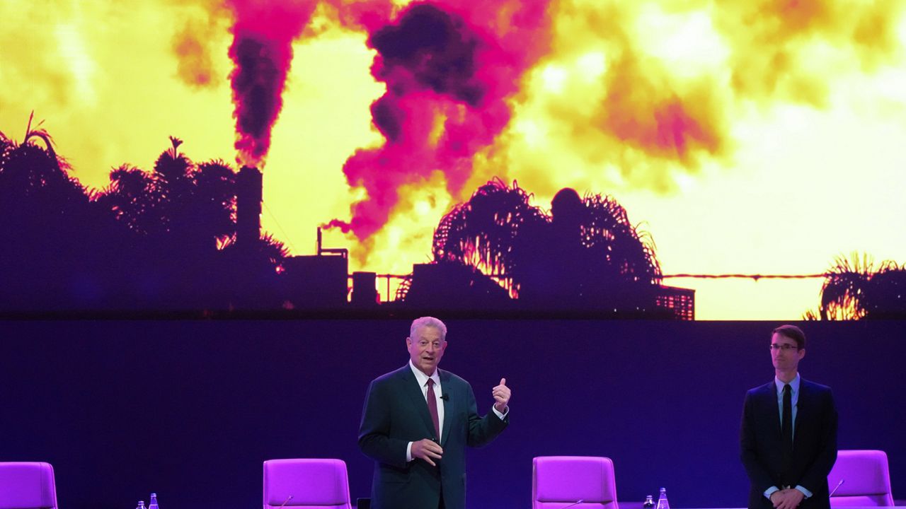 Former Vice President Al Gore speaks during a session on Climate Trace, a database that monitors emissions, at the COP29 U.N. Climate Summit, Friday, Nov. 15, 2024, in Baku, Azerbaijan. (AP Photo/Sergei Grits)