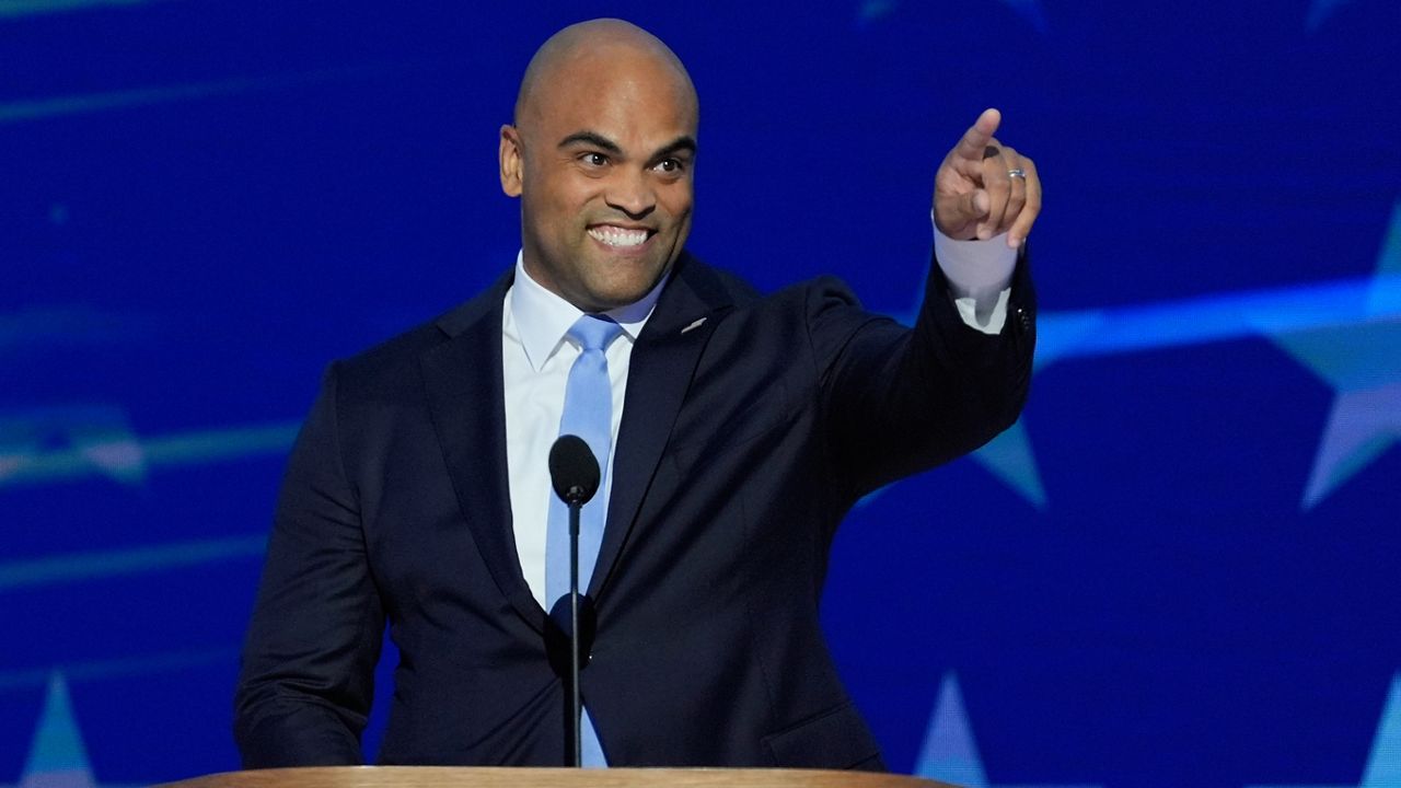 Rep. Colin Allred, D-Texas, speaks during the Democratic National Convention Thursday, Aug. 22, 2024, in Chicago. (AP Photo/J. Scott Applewhite)