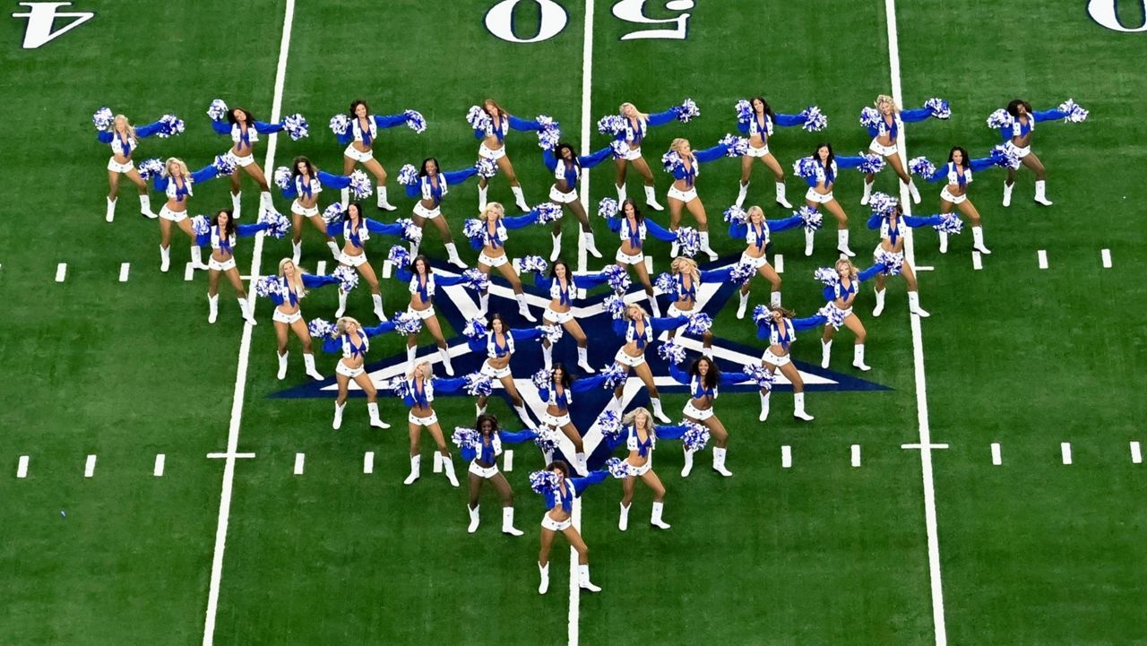 The Dallas Cowboys cheerleaders perform prior to the game between the Baltimore Ravens and the Dallas Cowboys in an NFL football game, Sunday, Sept. 22, 2024, in Arlington, Texas. (AP Photo/Maria Lysaker)