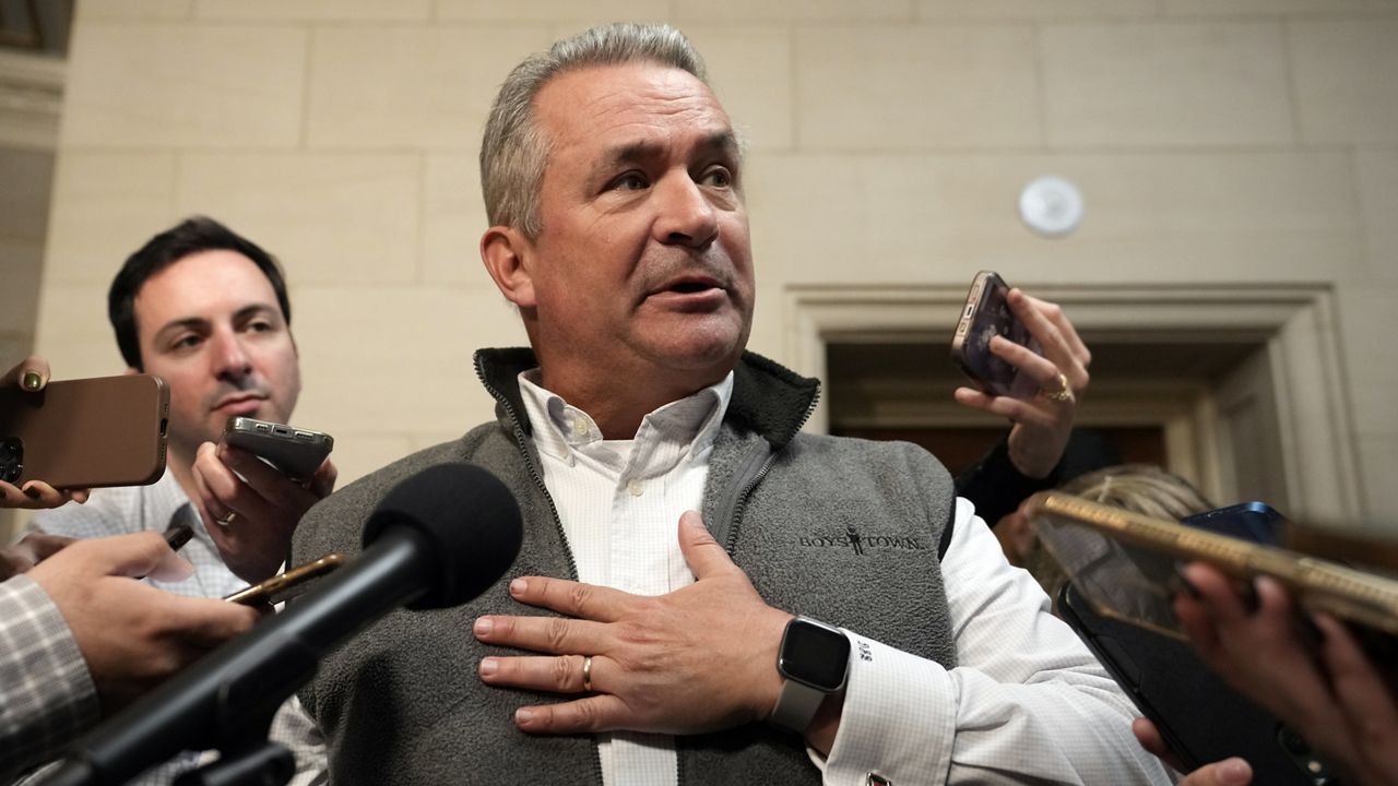 Rep. Don Bacon, R-Neb., speaks to reporters on Capitol Hill in Washington, Monday, Oct. 23, 2023. (AP Photo/Alex Brandon)