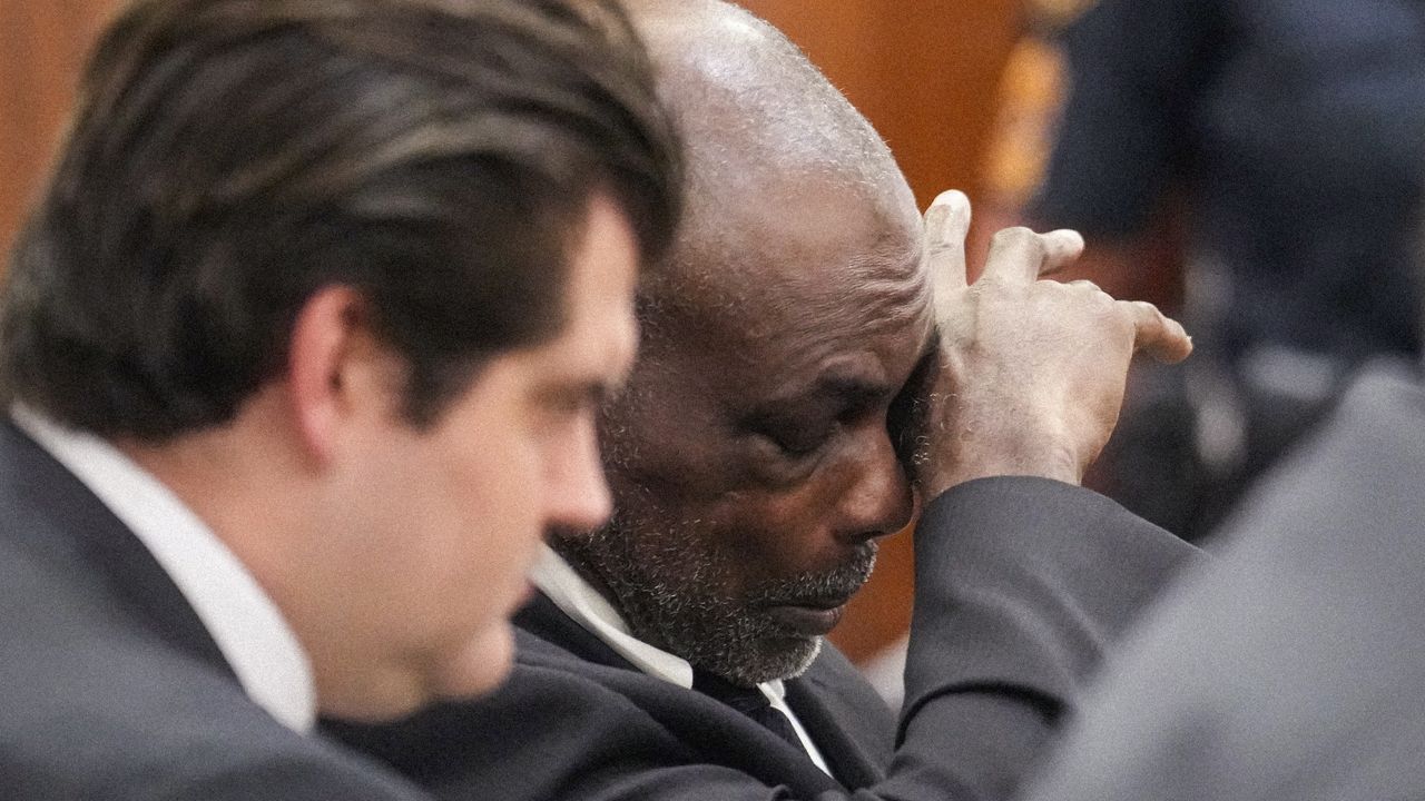 Former Houston Police officer Gerald Gaines listens to closing arguments in the punishment phase of his felony murder trial on Monday, Oct. 7, 2024 in Houston. Goines was found guilty of felony murder in the 2019 deaths of Dennis Tuttle and Rhogena Nicholas. (Brett Coomer/Houston Chronicle via AP)