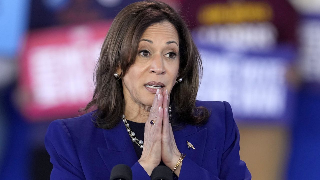 Democratic presidential nominee Vice President Kamala Harris speaks during a campaign event at Talking Stick Resort Amphitheatre, Thursday, Oct. 31, 2024, in Phoenix. (AP Photo/Matt York)