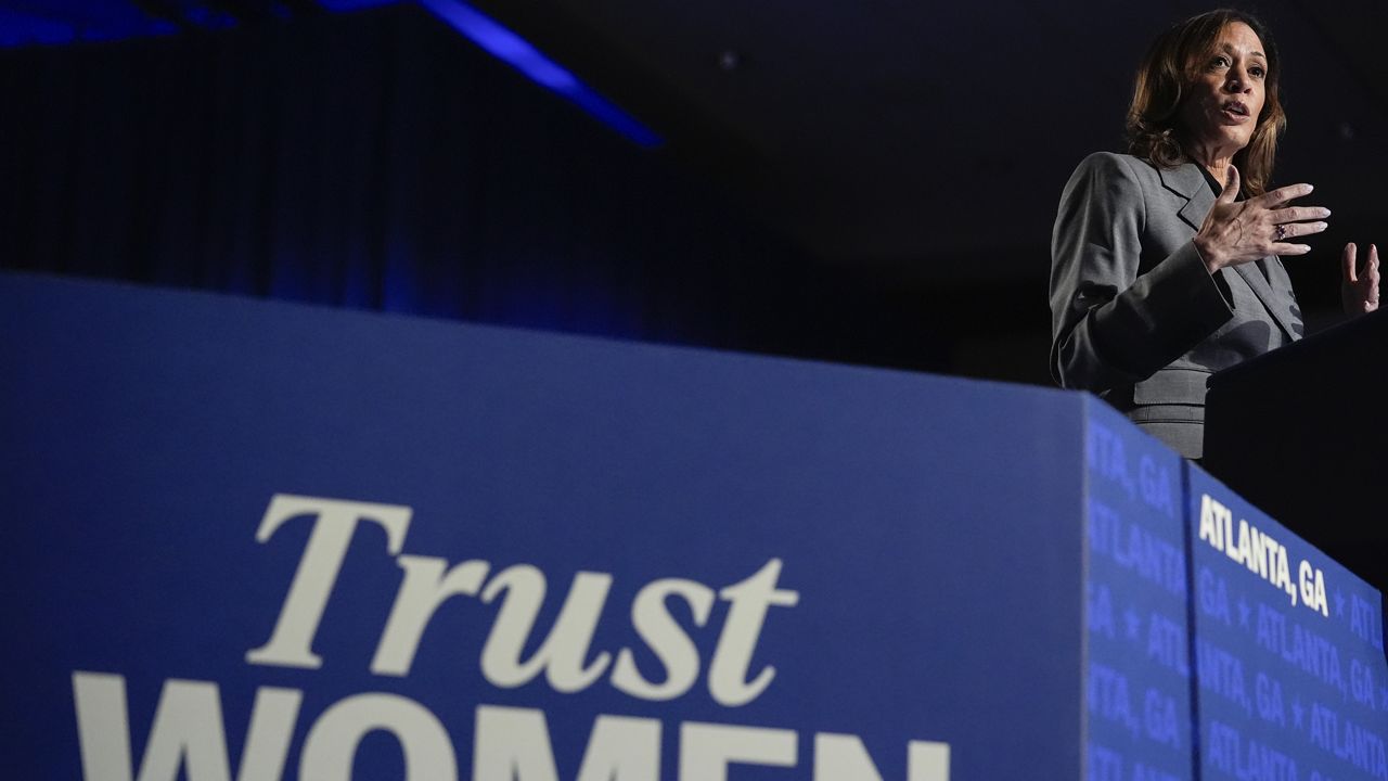 Democratic presidential nominee Vice President Kamala Harris speaks during a campaign event on Friday, Sept. 20, 2024, in Atlanta. (AP Photo/Brynn Anderson)