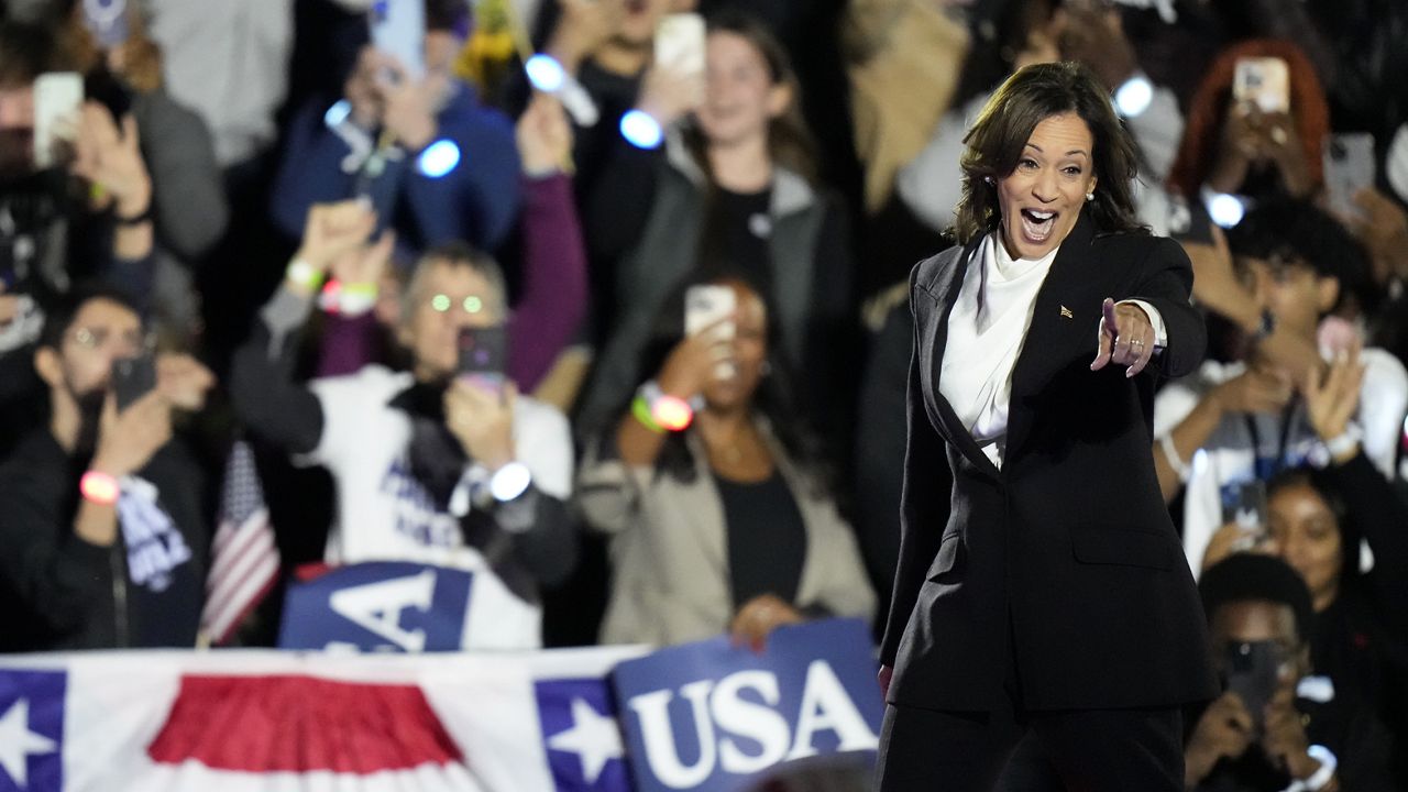 Democratic presidential nominee Vice President Kamala Harris arrives to deliver remarks during a campaign event at the Ellipse near the White House in Washington, Tuesday, Oct. 29, 2024. (AP Photo/Stephanie Scarbrough)