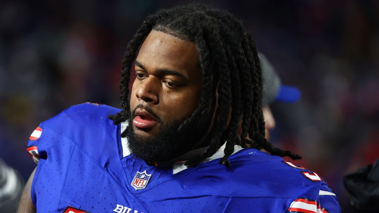 Buffalo Bills defensive tackle Jordan Phillips (97) during the second half of an NFL football game against the Dallas Cowboys, Sunday, Dec. 17, 2023, in Orchard Park, N.Y. (AP Photo/Jeffrey T. Barnes)