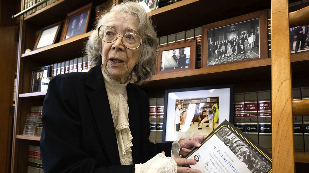 Judge Pauline Newman, who is on the U.S. Court Court of Appeals for the Federal Circuit, poses in her office in Washington, on May 3, 2023. (Bill O'Leary/The Washington Post via AP)